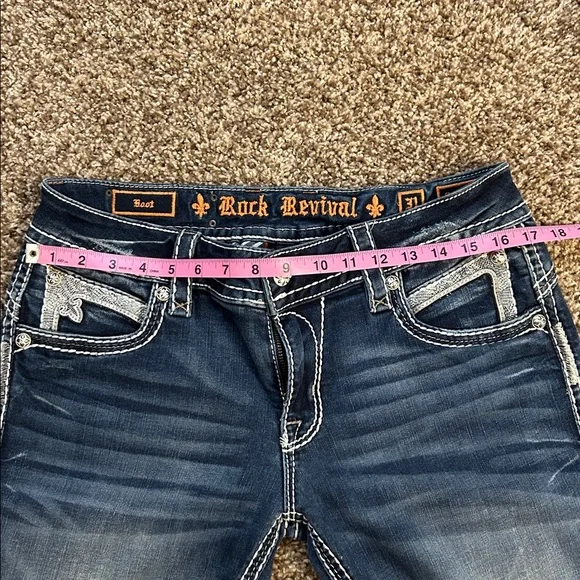 Rock Revival Women's Dark Blue Boot Cut Jeans with Contrast Stitching - Picture 6 of 8